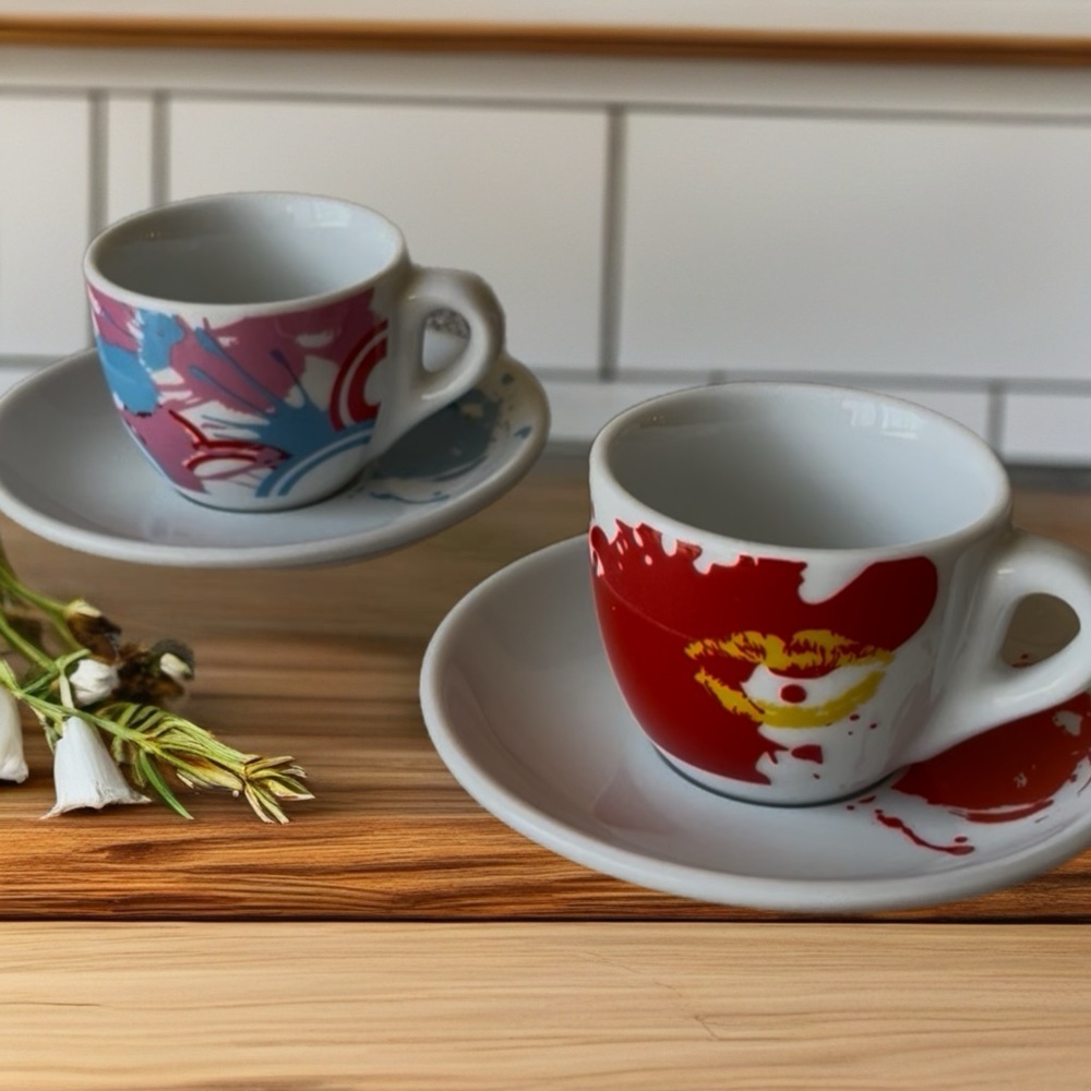 TOSCANA Vintage Red and Blue Espresso Cup Set